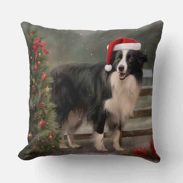 Border Collie Dog im Schnee Weihnachten Kissen (Vorderseite)
