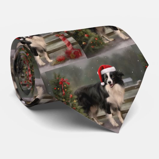 Border Collie Dog im Schnee Weihnachten Krawatte (Gerollt)