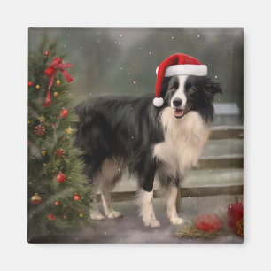 Border Collie Dog im Schnee Weihnachten Magnet