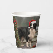 Border Collie Dog im Schnee Weihnachten Pappbecher (Vorderseite)