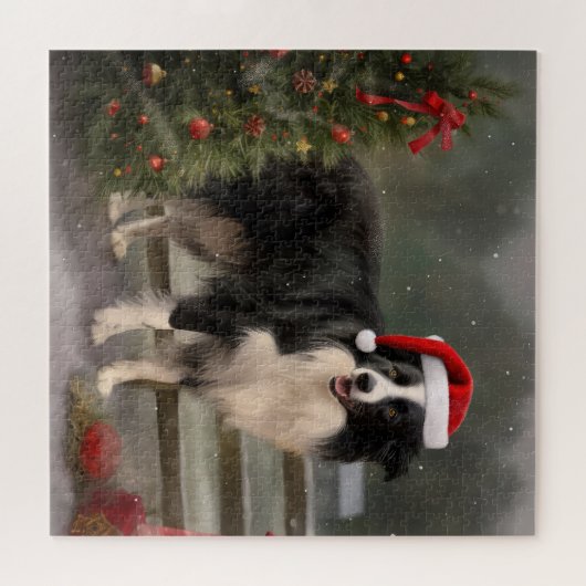 Border Collie Dog im Schnee Weihnachten Puzzle (Horizontal)