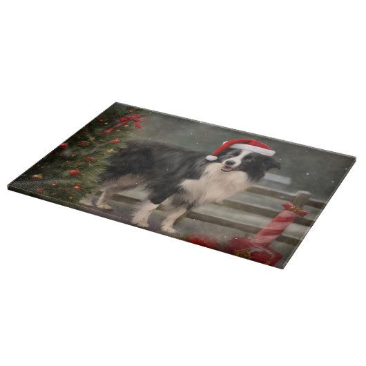 Border Collie Dog im Schnee Weihnachten Schneidebrett (Ecke)