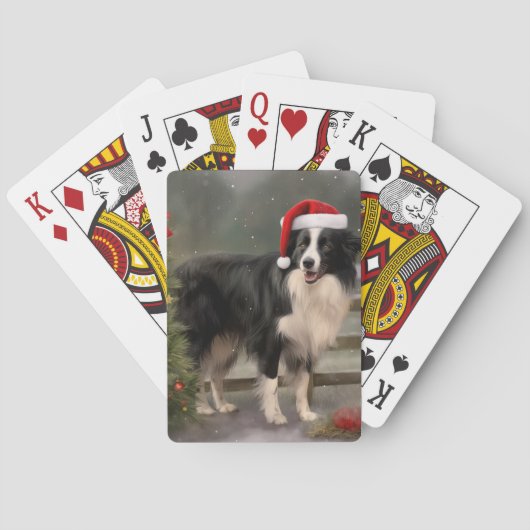 Border Collie Dog im Schnee Weihnachten Spielkarten (Rückseite)
