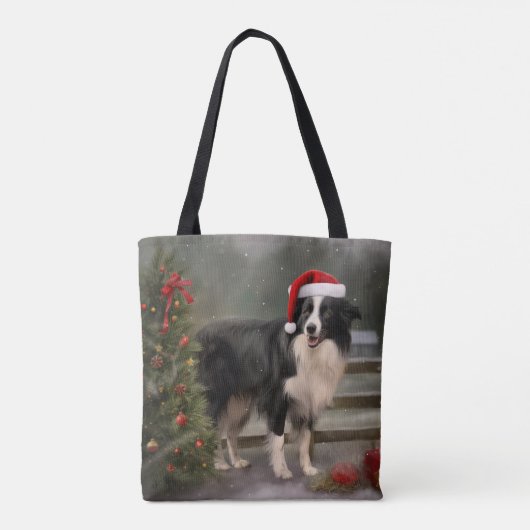Border Collie Dog im Schnee Weihnachten Tasche (Rückseite)
