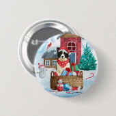 Border Collie Dog im Schnee Weihnachtshundehaus Button (Vorne & Hinten)