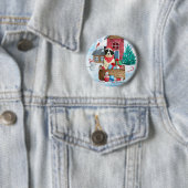 Border Collie Dog im Schnee Weihnachtshundehaus Button (Beispiel)