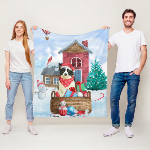 Border Collie Dog im Schnee Weihnachtshundehaus Fleecedecke