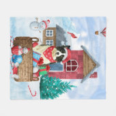 Border Collie Dog im Schnee Weihnachtshundehaus Fleecedecke (Vorderseite (Horizontal))