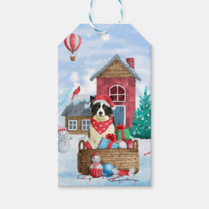Border Collie Dog im Schnee Weihnachtshundehaus Geschenkanhänger