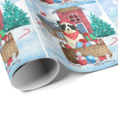 Border Collie Dog im Schnee Weihnachtshundehaus Geschenkpapier (Rolleneckpunkt)