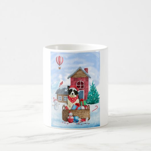 Border Collie Dog im Schnee Weihnachtshundehaus Kaffeetasse (Mittel)