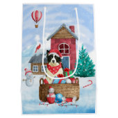Border Collie Dog im Schnee Weihnachtshundehaus Mittlere Geschenktüte (Rückseite)