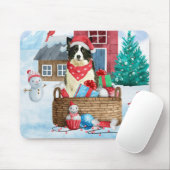 Border Collie Dog im Schnee Weihnachtshundehaus Mousepad (Mit Mouse)