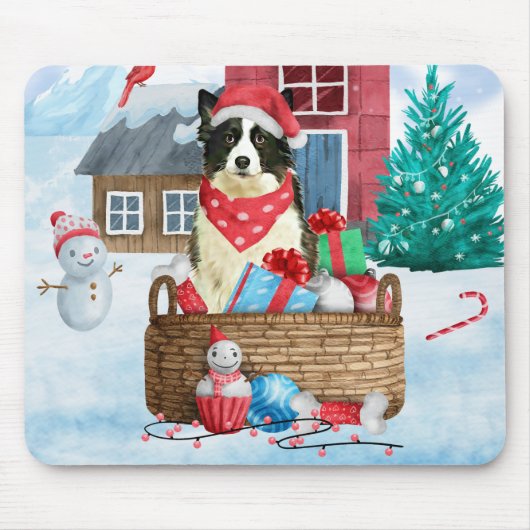 Border Collie Dog im Schnee Weihnachtshundehaus Mousepad (Vorne)
