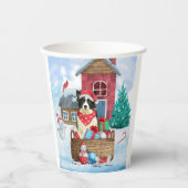 Border Collie Dog im Schnee Weihnachtshundehaus Pappbecher (Vorderseite)