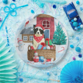 Border Collie Dog im Schnee Weihnachtshundehaus Pappteller (Party)