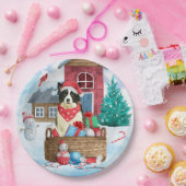 Border Collie Dog im Schnee Weihnachtshundehaus Pappteller (Party)