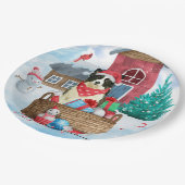 Border Collie Dog im Schnee Weihnachtshundehaus Pappteller (Schrägansicht)