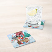 Border Collie Dog im Schnee Weihnachtshundehaus Rechteckiger Pappuntersetzer (Vor Ort)