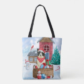 Border Collie Dog im Schnee Weihnachtshundehaus Tasche (Rückseite)