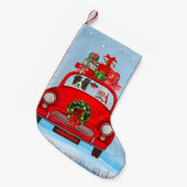 Border Collie Dog in Car mit dem Weihnachtsmann Kleiner Weihnachtsstrumpf (Vorderansicht (hängend))