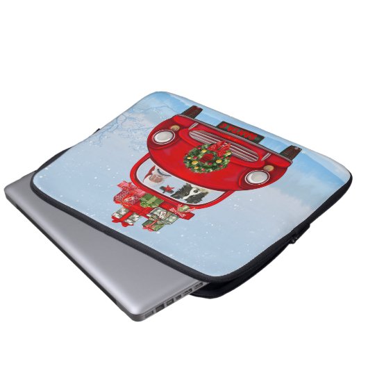 Border Collie Dog in Car mit dem Weihnachtsmann Laptopschutzhülle (Vorne Knopf)
