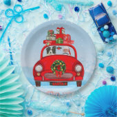 Border Collie Dog in Car mit dem Weihnachtsmann Pappteller (Party)