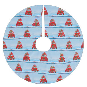Border Collie Dog in Car mit dem Weihnachtsmann Polyester Weihnachtsbaumdecke