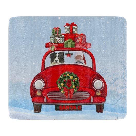 Border Collie Dog in Car mit dem Weihnachtsmann Schneidebrett (Vorderseite)