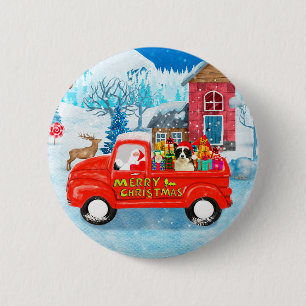 Border Collie Dog in Christmas Delivery LKW Schnee Button
