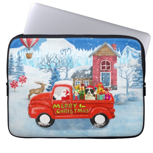 Border Collie Dog in Christmas Delivery LKW Schnee Laptopschutzhülle (Vorderseite)