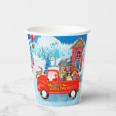 Border Collie Dog in Christmas Delivery LKW Schnee Pappbecher (Vorderseite)