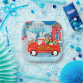 Border Collie Dog in Christmas Delivery LKW Schnee Pappteller (Party)