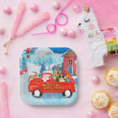 Border Collie Dog in Christmas Delivery LKW Schnee Pappteller (Party)