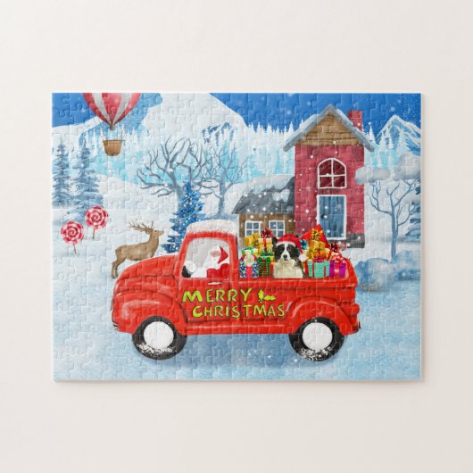 Border Collie Dog in Christmas Delivery LKW Schnee Puzzle (Horizontal)