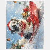 Border Collie Dog in Sledge Lass es Schnee Weihnac Fleecedecke (Vorderseite)