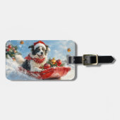 Border Collie Dog in Sledge Lass es Schnee Weihnac Gepäckanhänger (Vorderseite horizontal)