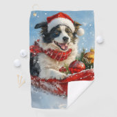 Border Collie Dog in Sledge Lass es Schnee Weihnac Golfhandtuch (Insitu)