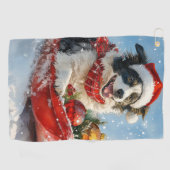 Border Collie Dog in Sledge Lass es Schnee Weihnac Golfhandtuch (Horizontal)