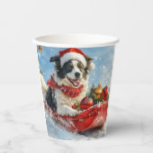 Border Collie Dog in Sledge Lass es Schnee Weihnac Pappbecher (Vorderseite)