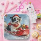Border Collie Dog in Sledge Lass es Schnee Weihnac Pappteller (Party)