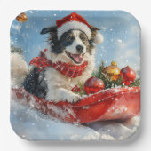 Border Collie Dog in Sledge Lass es Schnee Weihnac Pappteller (Vorderseite)