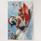 Border Collie Dog in Sledge Lass es Schnee Weihnac Puzzle (Vertikal)