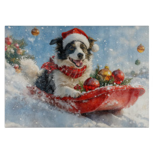 Border Collie Dog in Sledge Lass es Schnee Weihnac Schneidebrett