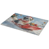 Border Collie Dog in Sledge Lass es Schnee Weihnac Schneidebrett (Ecke)