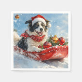 Border Collie Dog in Sledge Lass es Schnee Weihnac Serviette (Vorderseite)