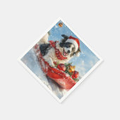 Border Collie Dog in Sledge Lass es Schnee Weihnac Serviette (Ecke)