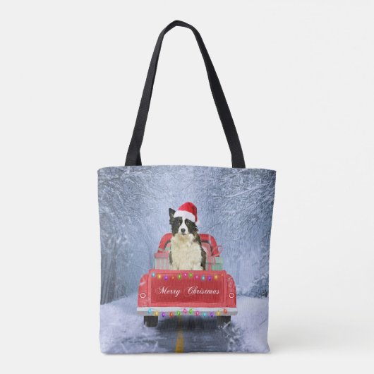 Border Collie Dog in Snow sitzen in Weihnachten Tasche (Rückseite)