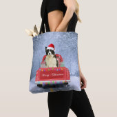 Border Collie Dog in Snow sitzen in Weihnachten Tasche (Von Nahem)