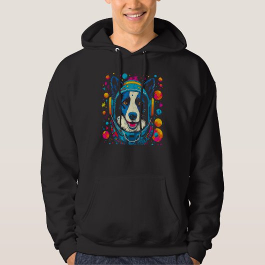 Border Collie Dog in Space Astronaut Hoodie (Vorderseite)